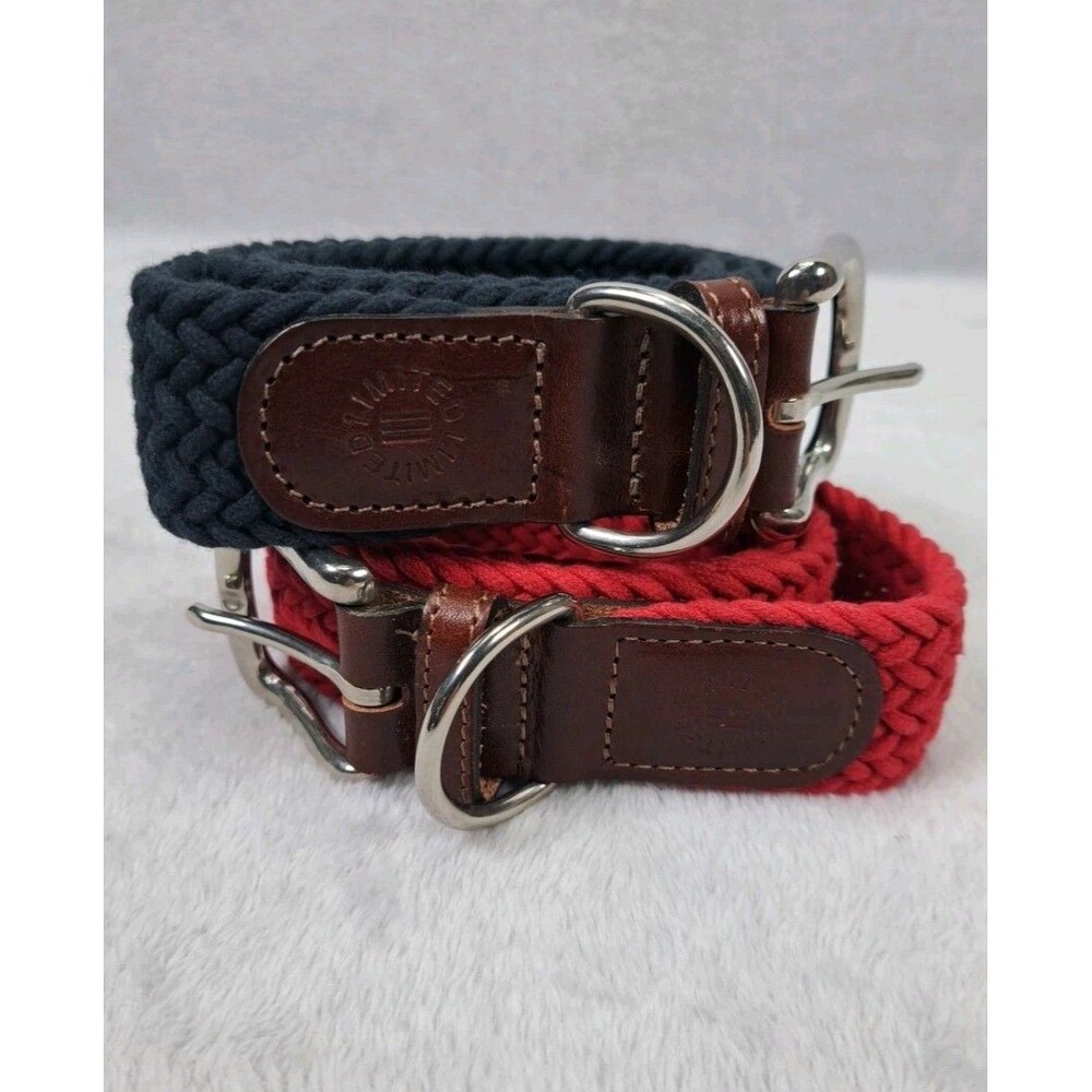 Limited Belt Set Of 2 Italian Leather Ends Braided Woven Red & Blue S/M USA - Picture 3 of 12